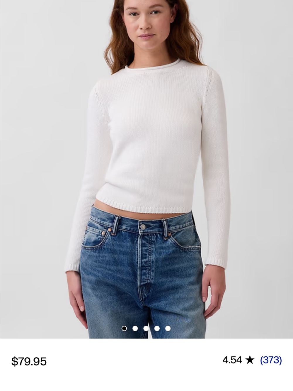GAP White Crew Neck Lightweight Knit Sweater